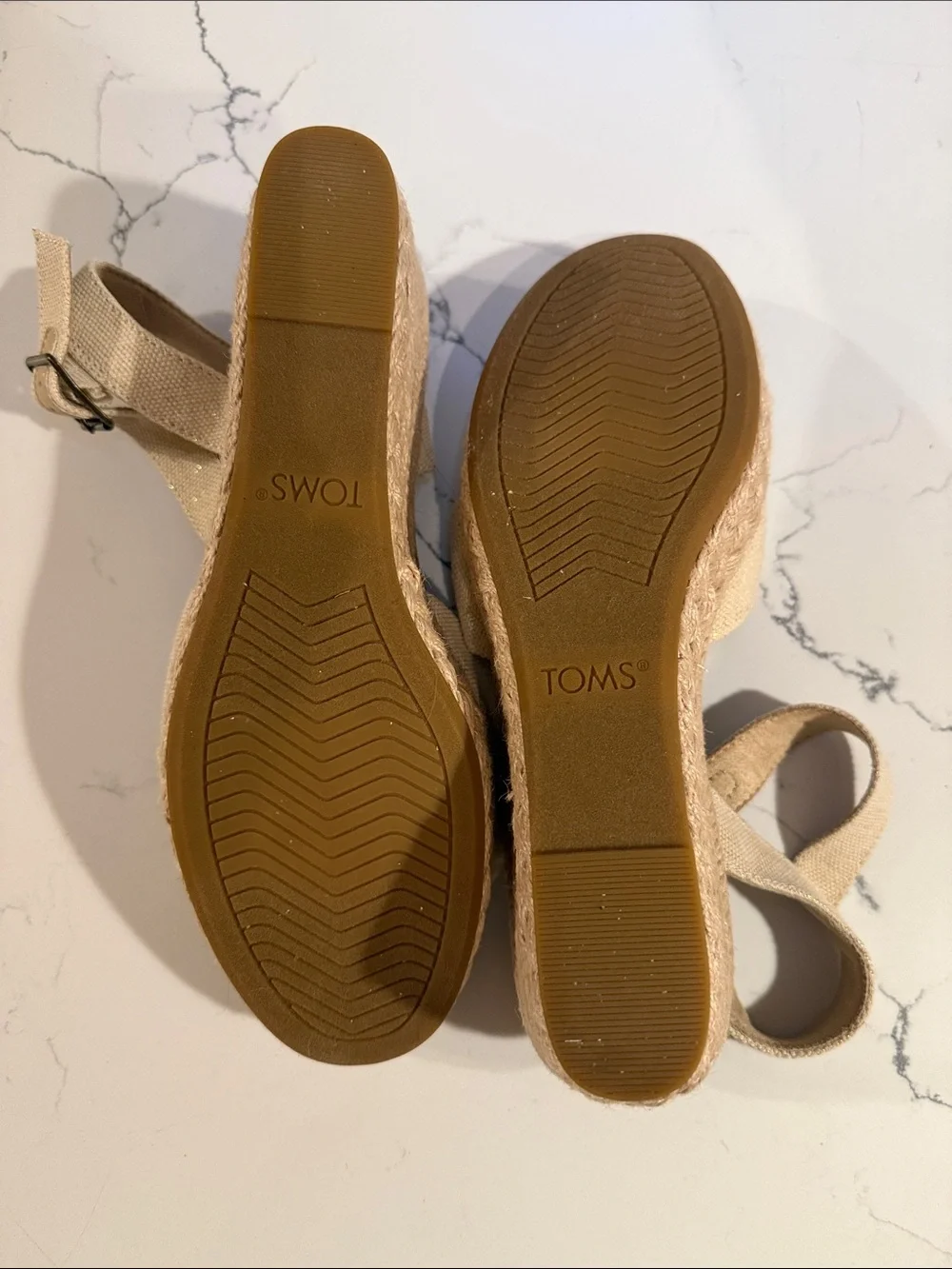 TOMS Natural Canvas Crossband Espadrille Wedge Sandals